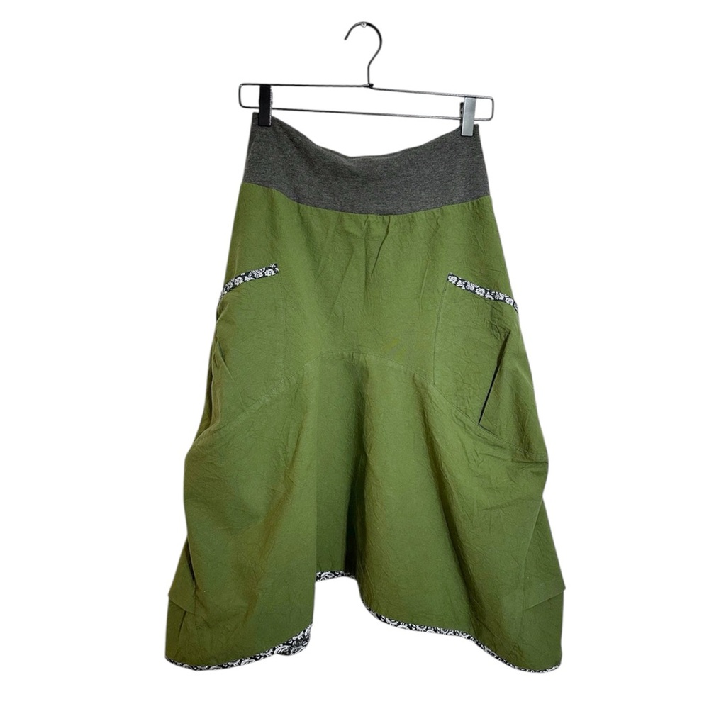 GRUB by Aimee G. Olive Green Bandana Trim Asymmetrical Hem Skirt Y2K Size Small